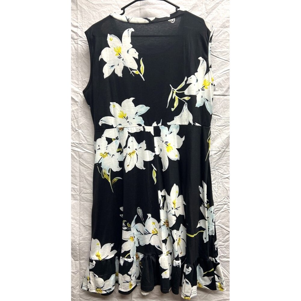 Floral Sleeveless A-Line Dress XL Black & White Floral Print Side Zipper Ruffle - Picture 3 of 3